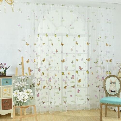 Romantic Tulle Room Drapes Divider Decor Butterfly Window Curtain Tulle Sheer For Bedroom Living Room Home Valance Door