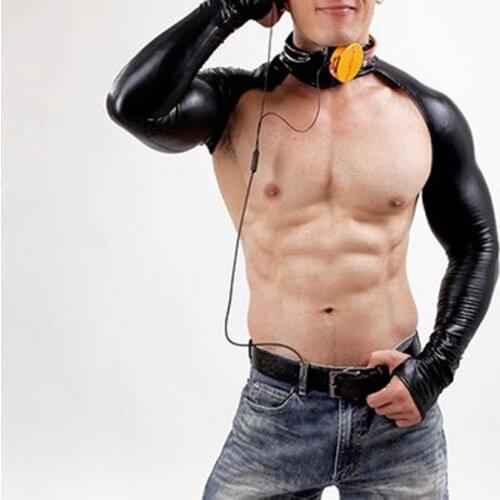 Sexy Latex Bodysuit Catsuit Men Long Sleeve DJ Body Suits Nightclub Bodies Sex Product Gloves PVC Black Erotic Leotard