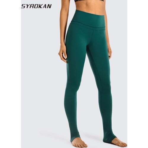 SYROKAN Women Naked Feeling High Waist Goddess Extra Long Over The Heel Yoga Legging with Pocket -32 inches