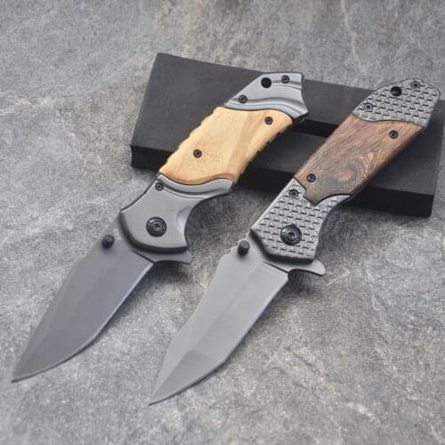 8.2'' Tactical Folding Blade Knife Steel Blade Wood Handle Titanium Pocket Survival Knives Hunting knives Combat Outdoor tools