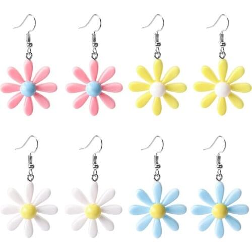 Korean Style Daisy Flower Drop Earrings Cute Acrylic Sunflower Earrings Dangle For Women Girls Lovely Summer Jewelry Brincos