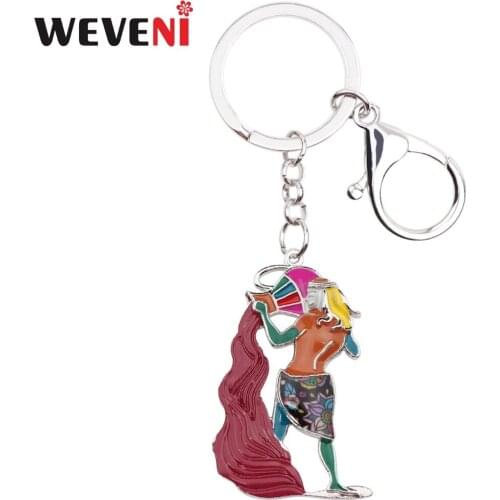 WEVENI Enamel Alloy Floral Star Lucky Zodiac AQUARIUS Keychains Ring Fashion Key Chain Unique Charms Gift Jewelry For Women Girl