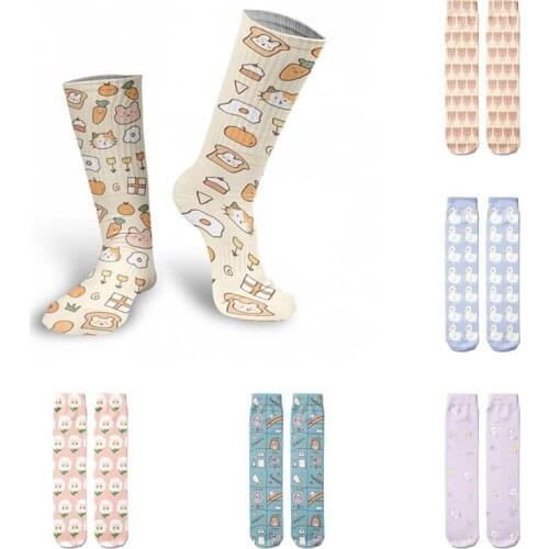 Japanese Harajuku Cartoon Female Cotton Socks Cute Kawaii Animal Pattern Pink Girl Socks Casual Spring Funny 3D Printed Socks