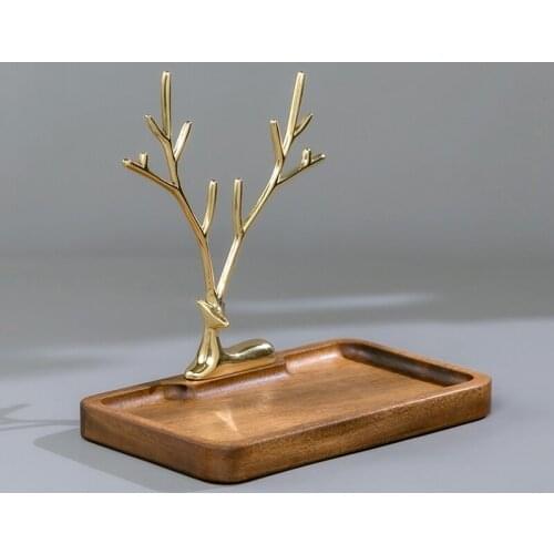 Solid Wood Key Storage Box Tray Hallway Entrance Ereative Brass Ornaments Home Nordic Desktop Decor Organizer Jewelry Rack