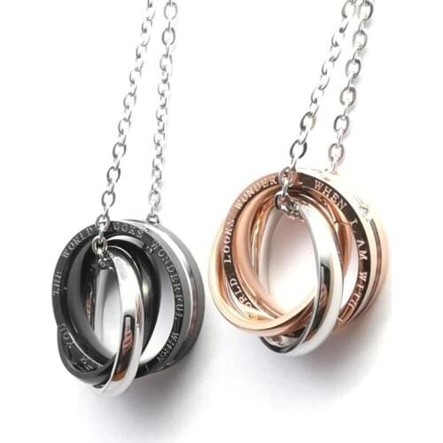 Jewelry Trendy Fashion 3 Circle Lover Necklace Set 316L Stainless Steel Top Grade Couple Jewelry