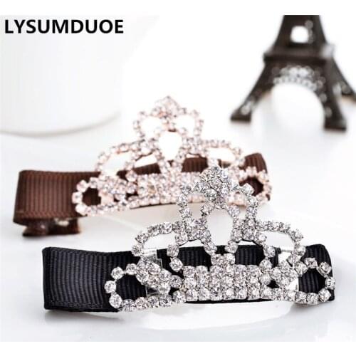 LYSUMDUOE Women Tiara Hairpin Flower Crown Fashion Hair Accessories Crystal Tiara Hair Clip Gold Princess Hairgrip Girl Barrette