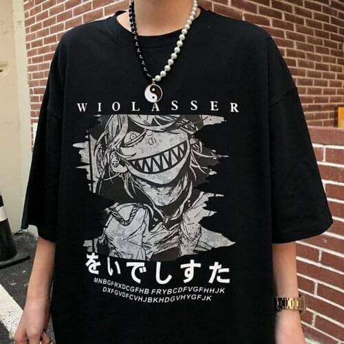 Women T-Shirt Streetwear Harajuku Clothes Gothic Punk Black Cotton Dark Anime Cartoon Print Dropshipping Dark Plus Size Tops