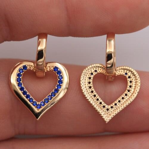 Dangle Drop Earrings Navy Blue Heart Cubic Zirconia Copper Earring For Women Fashion Jewelry Accessories Wedding Anniversary Gif