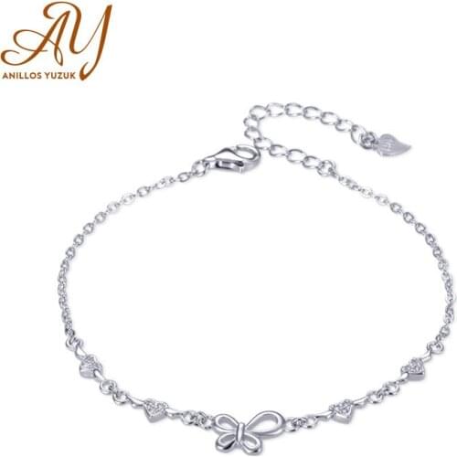 Anillos Yuzuk Silver 925 Jewelry Heart Bow Chain Bracelet For Women 925 Sterling Silver Fine Jewelry Festival Gifts For Women