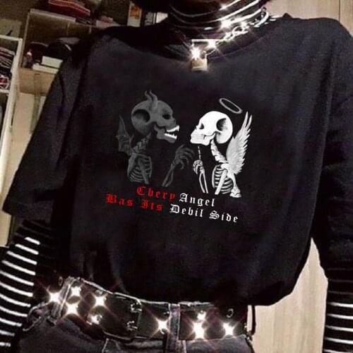 Angel Devil T-shirt Gothic women top horror skull print loose casual dark punk streetwear summer new Harajuku ulzzang T-shirt