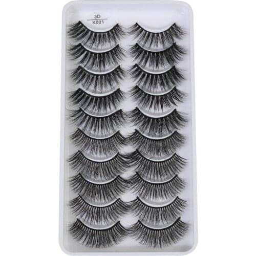 10 Pairs Natural Black Terrier False Eyelashes Fashion Makeup Fake Eyelashes Cross Messy Soft 3D Eye Lashes