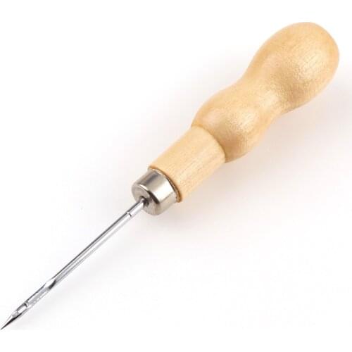 2PC Leather Sewing Shoes Wood Handle Tool Awl Hand Stitching Taper Leathercraft Needle Tool Kit Craft Sewing Supplies