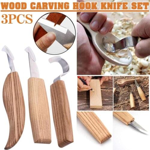 3pcs/set Stainless Steel Woodcarving Cutter High Strength Hooked Whittling Cutter Tool Sets Used for Cutting Wooden Spoons