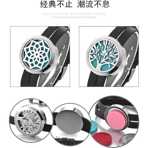 Heart with wing footprint crown Stainless Steel Locket Bracelet Pu leather Wristband Diffuser locket Perfume bracelet 10Pads