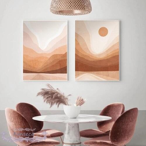 Abstract Landscape Canvas Poster Sun Mountain Painting Nordic Neutral Wall Art Modular Picture Rustic Boho Home Decoration