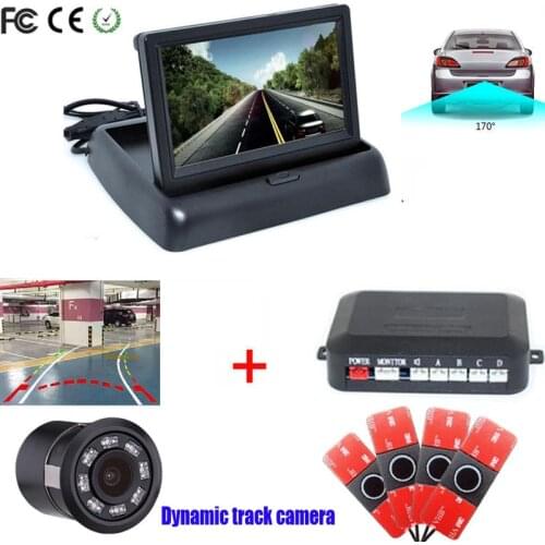 Car detector 16mm Parktronic Dual Core Video Parking Sensor +Tracking Rear View camera show Distance on 4.3 inch Foldable mirror