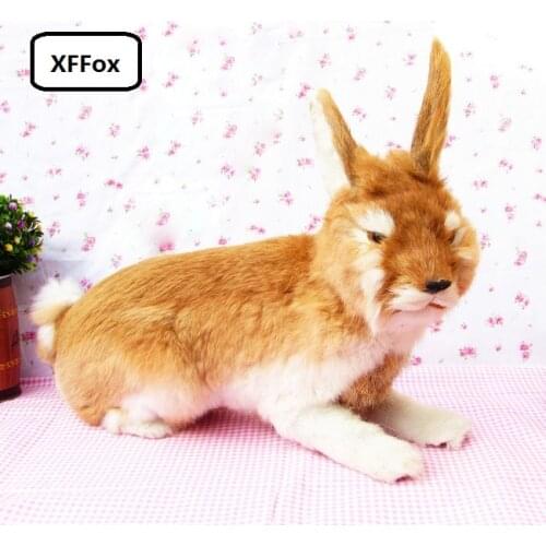 Big lovely real life yellow rabbit model plastic&furs squating rabbit doll gift about 44x15x35cm xf2000