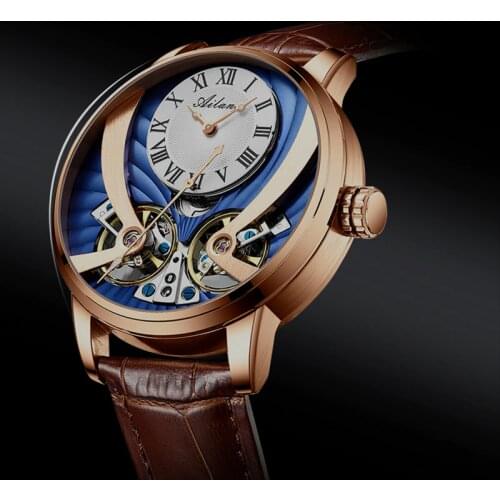 APNUONR watch double pendulum automatic mechanical movement fashion deep waterproof mens watch hollow 2021 new