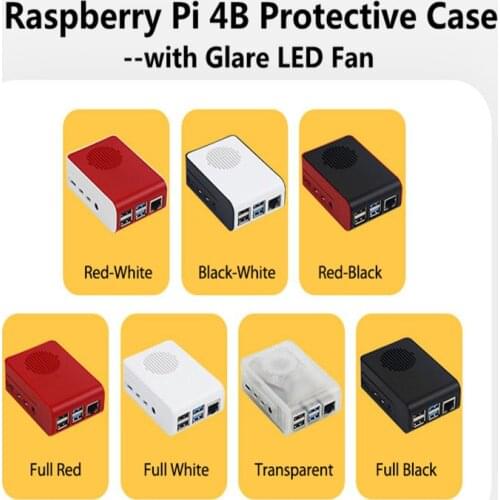 Raspberry Pi 4B Case ABS Protective Shell With Glare LED Fan Simple Color Shell Cases for Raspberry Pi 4 Model B