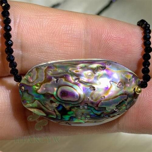 Black Spinel Abalone shell Pendant Necklace 18 Inches Chic Classic Women Gift Accessories Hang Aurora Diy Real Flawless