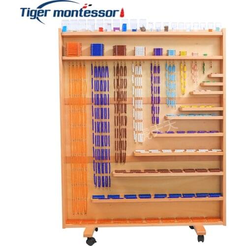 Montessori Wooden Mathematics Materials Set of beads and cabinet beechwood with acrylc beads