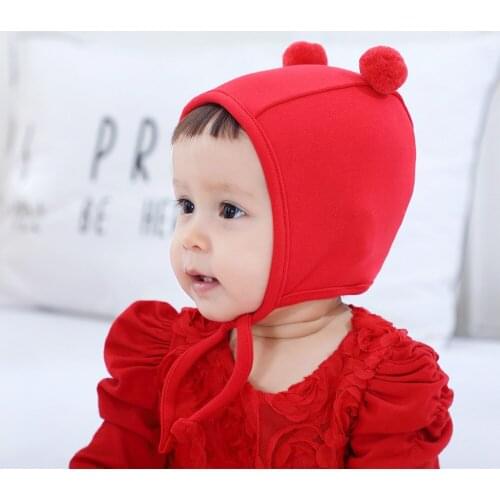 2021 New Childrens Hat Baby Girls Boys Cotton Double Ball Pullover Cap Newborn Cartoon Ears Turban CAP Baby Cap Wholesale