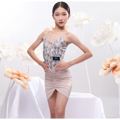 2021 New G3501 Kids Latin Dance Dress Leopard Patchwork Dress Girl Modern Dancing Performance Dress Belly Dancing Costume