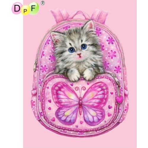DPF 5D Round full Diamond painting Cross Stitch diamond Mosaic pink bag kitten Diamond Embroidery Needlework home decor crafts