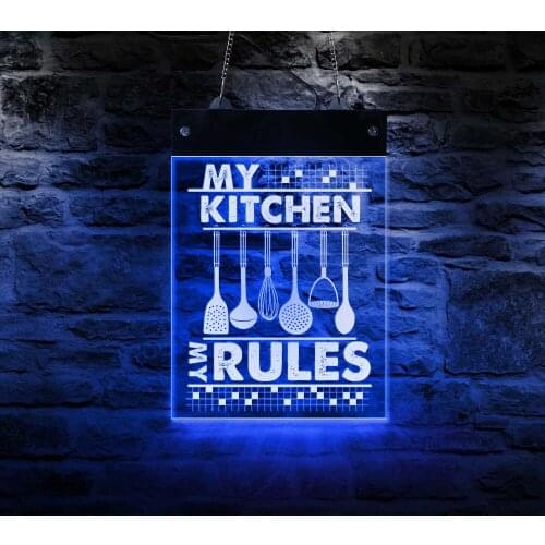 My Kitchen My Rules Electronic Neon Sign For Home Bar Chef Rectangle LED Acrylic Display Wall Light Board Kitchen Light Up Décor