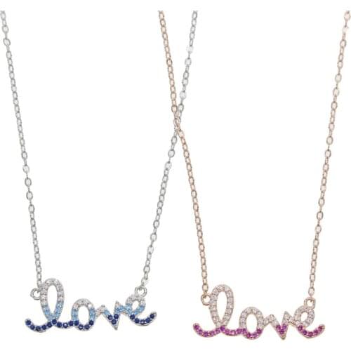 Blue pink Ombre cz Love necklace 2021 new design Valentines Day gift jewelry for lover girlfriend