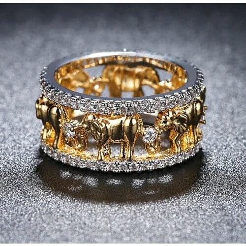 Hot Sale New Fashion Jewelry Gift Elephant Animal Popular Inlaid Gold Elephant Female Adjustable size ring Party Rings For Women