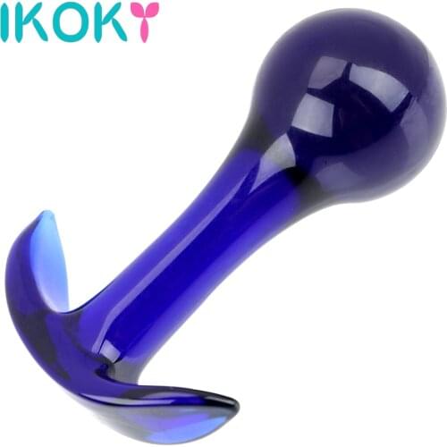 IKOKY Pyrex Crystal Blue Glass Butt Stimulation Sex Products Prostate Massager Sex Toys for Women Men Anal Plug Butt Plug