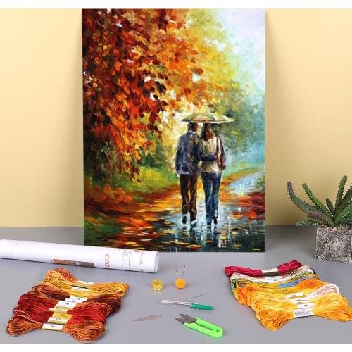 Oil Painting Style Printed Fabric 11CT Cross Stitch Embroidery Complete Kit DMC Threads Painting Sewing Handicraft Jewelry