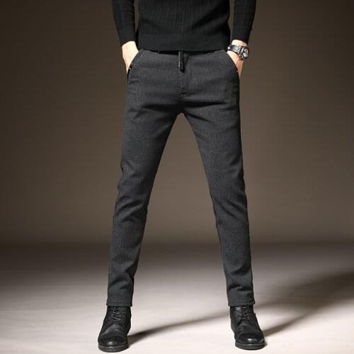 Spring Autumn Winter Classic Mens Elastic Casual Pants Mens Business Dress Slim Fit Jogger Stretch Long Trousers Male