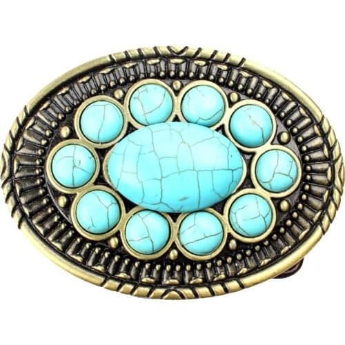 Cowboy Belt Buckle Bronze Alloy Turquoise Metal Oval Belt Buckle