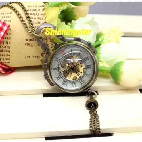 Steampunk Mechanical Pocket Watch Vintage Bronze Fob Pocket Clock Glass Ball Roman Numeral Mini relogio de bolso mecanicas 2020