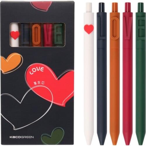 Kaco 5Pc/Lot Gel Pen Set Retro Cute 0.5MM Color Ink Pучка Caneta Quick Drying for Valentines Day Student Office School Supplies