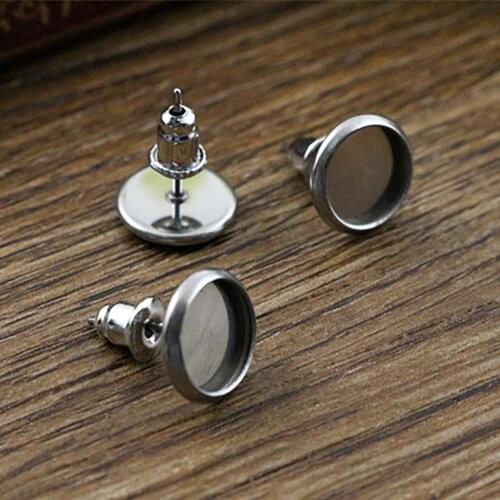 Never Fade) 20pcs 6mm 8mm 10mm Stainless Steel Earring Base Studs Ear Cameo Settings Cabochon Base Tray Blank (With Back)