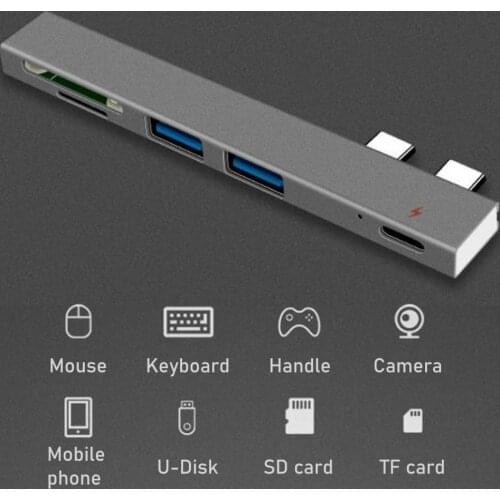 2021 Newest Universal Docking Station Dual USB 3.0 Ports Card Reader Interface Mini Aluminum Alloy Type-C Converter 100x10x5mm
