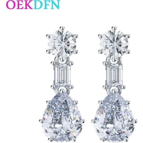 OEKDFN 100% 925 Sterling Silver Earrings Created Moissanite Gemstone Drop Dangle Diamonds Earrings Women Fine Jewelry Wholesale