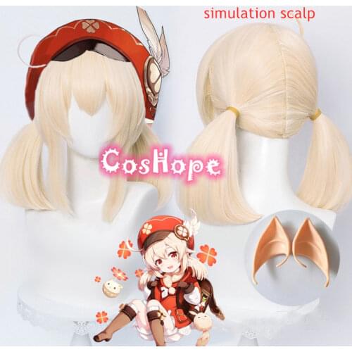 Genshin Impact Cosplay Klee 45cm Wig Golden Wig Cosplay Anime Cosplay Wigs Heat Resistant Synthetic Wigs Halloween for Girls