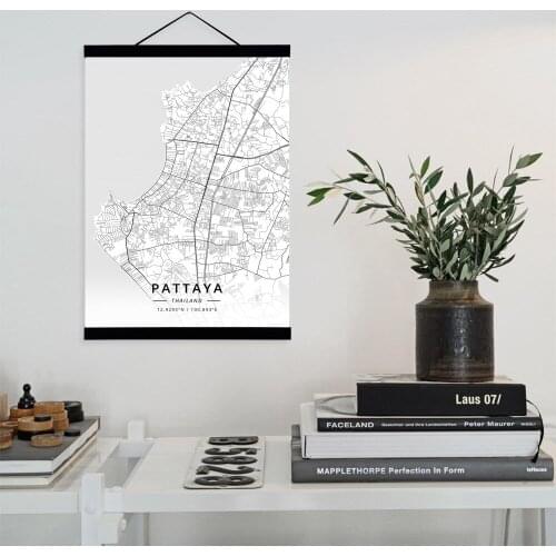 Pattaya, Thailand City Map Wooden Framed Canvas Painting Home Decor Wall Art Print Pictures Poster Hanger