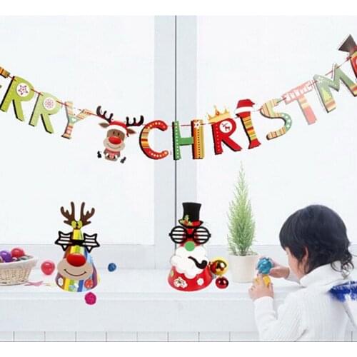Christmas Decoration Banner Flag New Year Party Decor Santa Snowman Parachute Flags Garlands Xmas