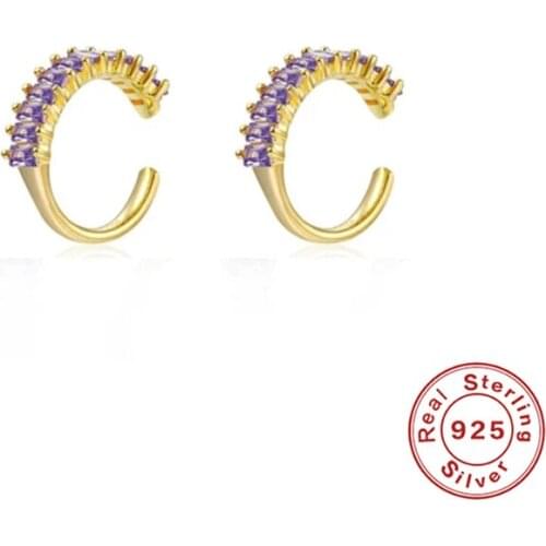 Aide 925 Sterling Silver Purple Zircon CZ Ear Cuff No Piercing Clip Earrings For Women Rock Punk Orange Crystal Earring Jewelry
