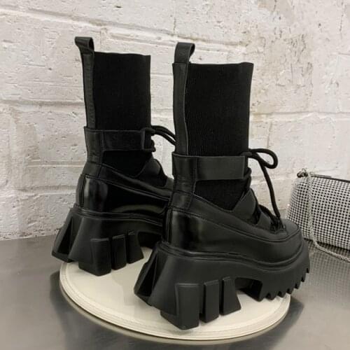 Woman 2021 New Ladies Casual Stretch Fabric Socks Boots Fashion Cross-tied Women Shoes Platform Boots Gothic Women Thick Bottom