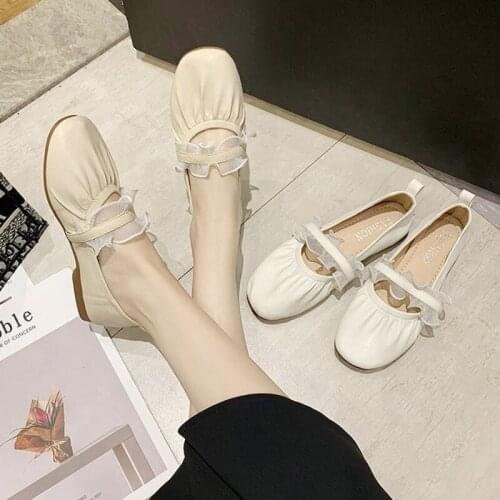 Single shoes womens 2021 spring and autumn new Korean style fashion shallow mouth flat casual lace low top low heel peas shoes