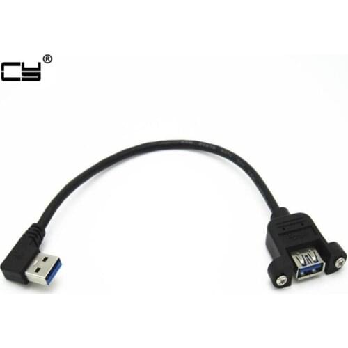 90 Degree Left & Right Angled USB 3.0 A male to Female extension cable with Screw Hole Can Lock Panel Mount Cable 50cm