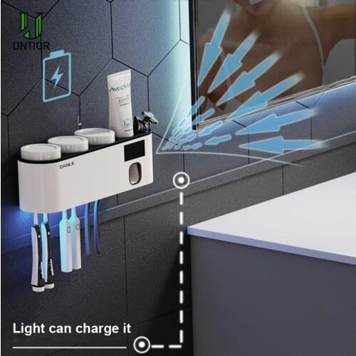 UNTIOR Ultraviolet Toothbrush Holder Automatic Sterilizer Charge Toothpaste Dispensers Punch-free Home Bathroom Accessories Set