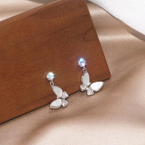 2020 Korean New Design Trendy Shell Butterfly Earrings For Women Elegant Sweet Zircon Crystal Earrings Ladies Wedding Jewelry