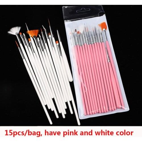 1 Set (15pcs) White/Pink Nail Art Pen Manicure Tools Finger Nail Color Drawing Brush